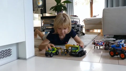 Cute Boy Playing With Lego Stock Footage 117004961
