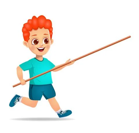 Cute boy playing with pole Stock Illustration