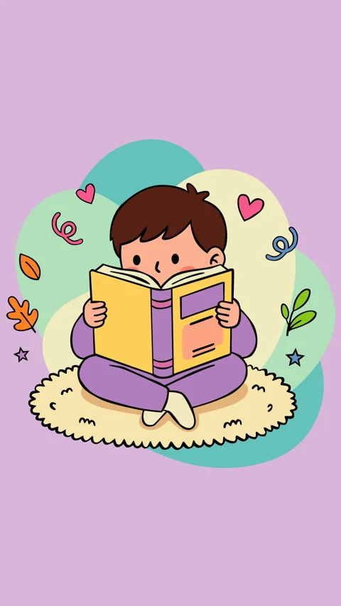 Cute Boy Reading Book Cozy Childhood Learning Concept 스톡 동영상 331573178
