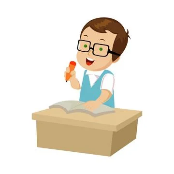 Cute boy reading book over white background. colorful design. Stock Illustration