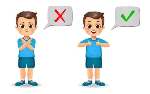 Cute boy saying correct and wrong Stock Illustration