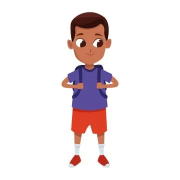 Cute boy with school backpack icon, flat design Stockillustratie