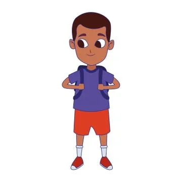 Cute boy with school backpack icon, flat design Stock Illustration