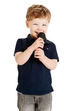 Cute boy singing Foto stock