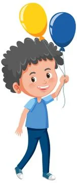 Cute boy smile in standing pose and holding balloon cartoon character isolate Stock Illustration