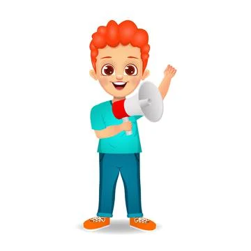 Cute boy speaking into megaphone vector Stock Illustration