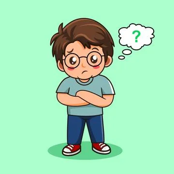 Cute Boy Standing Confused Vector Illustration Cartoon Design Stock Illustration