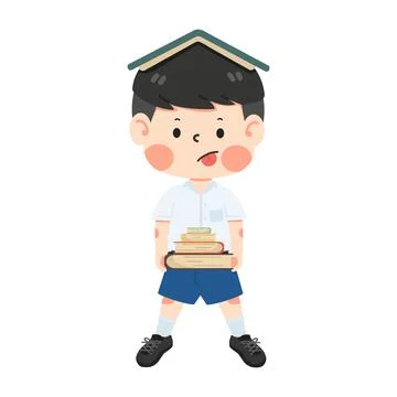 Cute boy student with books Stock Illustration