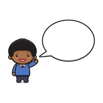 Cute boy student with bubble text cartoon icon vector illustration Stock Illustration