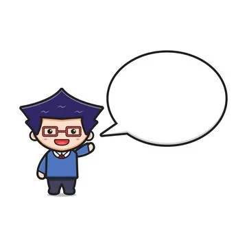 Cute boy student with bubble text cartoon icon vector illustration Stock Illustration