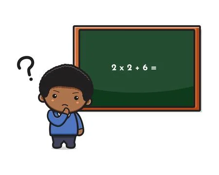 Cute boy student confused doing math cartoon icon vector illustration Stock Illustration