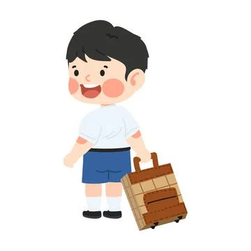 Cute boy student Pulling Luggage Stock Illustration