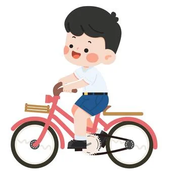 Cute boy student riding bicycle to school Stock Illustration