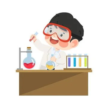 Cute boy student Scientist do research in the lab 스톡 일러스트