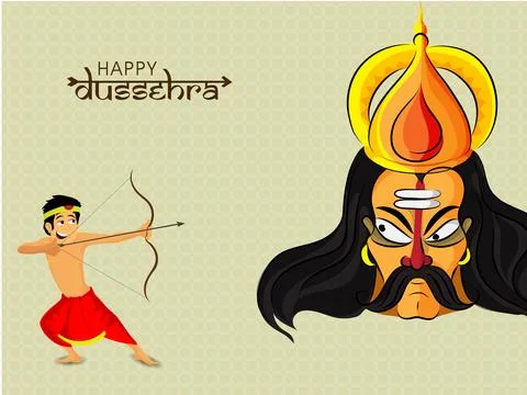 Cute boy taking aim towards Ravana for Dussehra. Stock Illustration