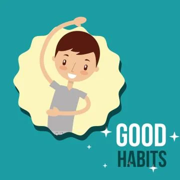 Cute boy training activity good habits Stock Illustration