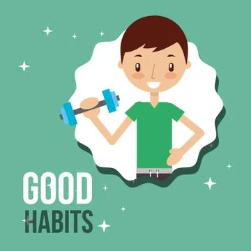 Cute boy training activity good habits Stock Illustration