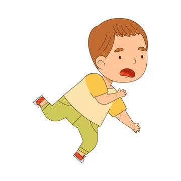 Cute Boy Tumbling Over and Stumbling While Running and Rushing at Full Speed Ilustração Stock