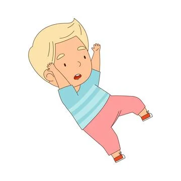 Cute Boy Tumbling Over and Stumbling While Running and Rushing at Full Speed Ilustração Stock