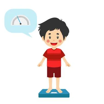 Cute Boy Use Weight Scale Stock Illustration