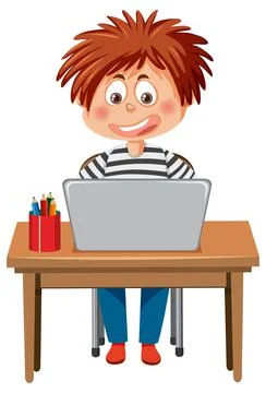 Cute boy using laptop Stock Illustration