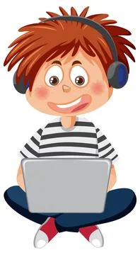 Cute boy using laptop Stock Illustration
