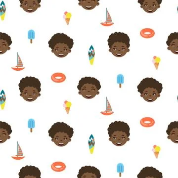 Cute boy vector cartoon style seamless pattern. Illustrazione stock