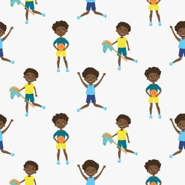 Cute boy vector cartoon style seamless pattern. Illustrazione stock