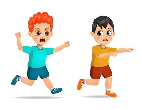 Cute boy was angry and chase scared friend Stock Illustration