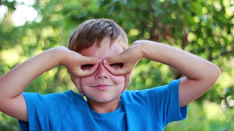 Cute Boy Watch Right With His Hand Stock Footage 40671133