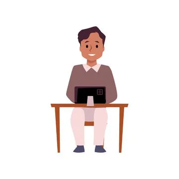 Cute boy watching at the smartphone or tablet, vector child using gadgets Stock Illustration