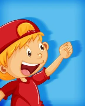 Cute boy wearing red cap with stranglehold position cartoon character isolate Stock Illustration