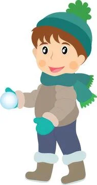 Cute boy in winter clothes holding a snowball outdoors Stock Illustration