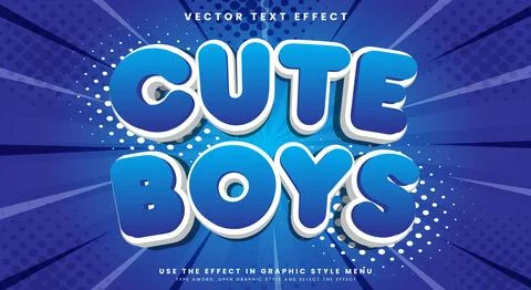 Cute Boys 3d editable text style effect イラスト素材