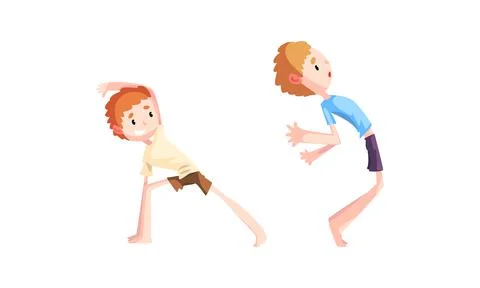 Cute Boys Practicing Martial Arts Set Cartoon Vector Illustration 스톡 일러스트