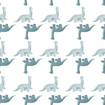 Cute brachiosaurus seamless pattern. Funny children dinosaur sketch. Stock Illustration