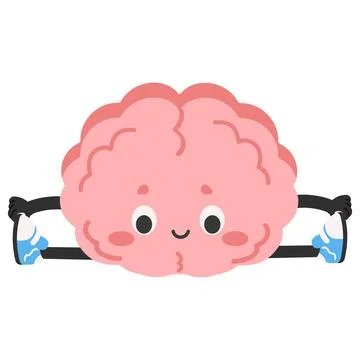 Cute Brain Character Doing Split Exercise for Mental Health and Cognitive T.. Illustration