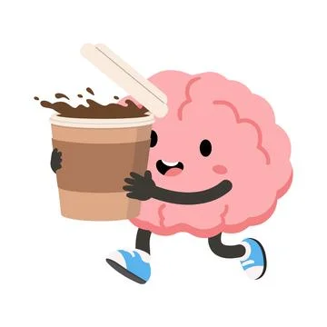 Cute Brain Character Holding Coffee Cup Stock Illustration