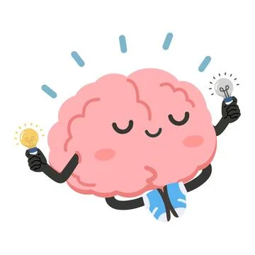 Cute Brain Character Holding Light Bulbs Stock Illustration