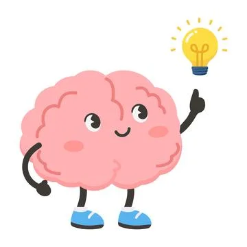 Cute Brain Character with Lightbulb Idea Illustrazione stock