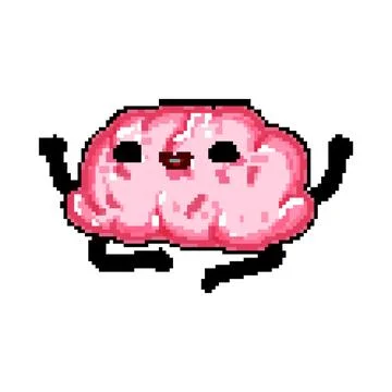 Cute brain character pixel art vector illustration Stock Illustration