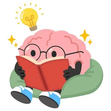 Cute Brain Character Reading a Book Carefully Stock Illustration