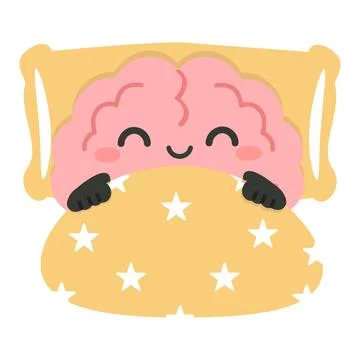 Cute Brain Character Sleeping in Bed Stock Illustration