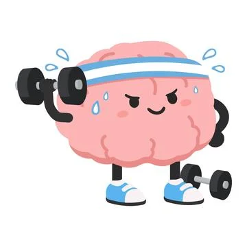 Cute Brain Character Strength Training With Weights Ilustración de archivo