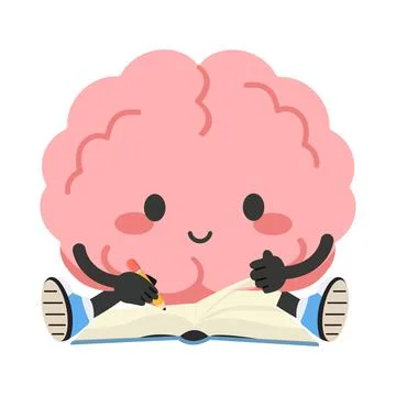 Cute Brain Character Studying with Book Stock Illustration