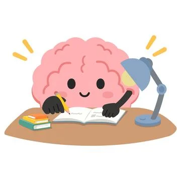 Cute Brain Character Studying at Desk 스톡 일러스트