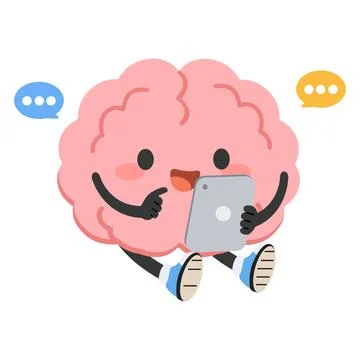 Cute Brain Character Using Tablet and Texting Stock Illustration