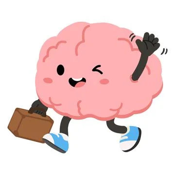 Cute Brain Character Waving With Briefcase 스톡 일러스트