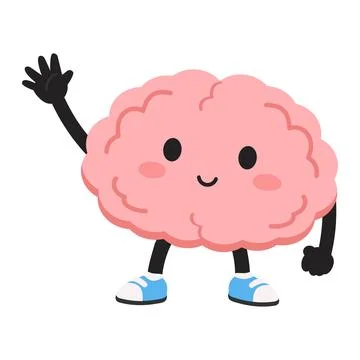 Cute Brain Character Waving Hello 스톡 일러스트