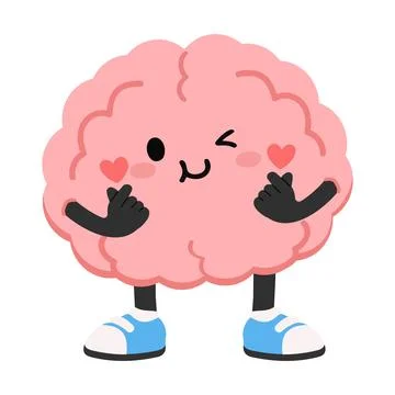 Cute Brain Character Winking With Heart Signs Ilustración de archivo